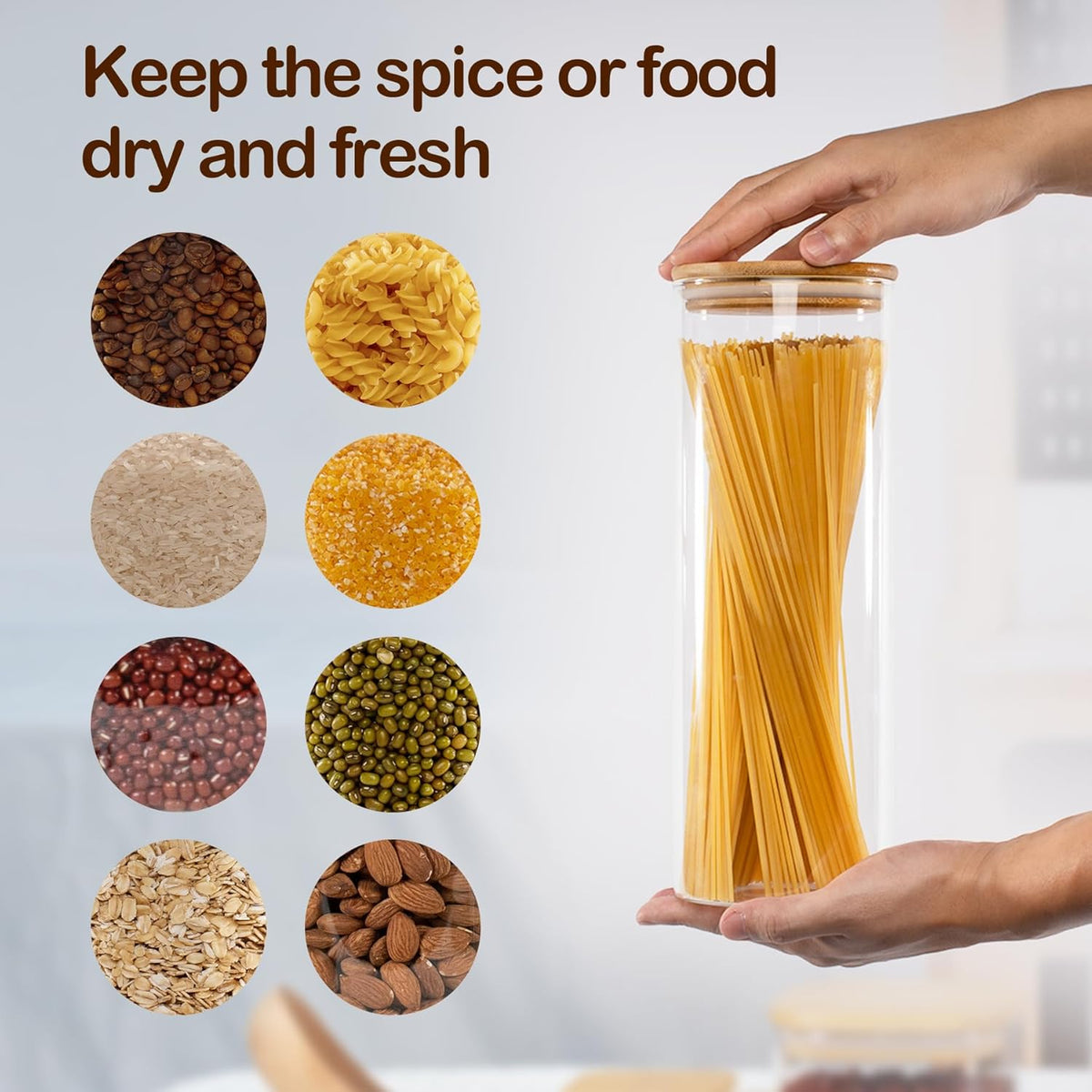 D2scrma 22oz Straight cylindrical Airtight Storage Jars with Bamboo Lid Set of 6 Storage Container Stackable Spice Jar, Kitchen Canister for Sugar, Tea, Cookies and Coffee beans (with Black Lable)