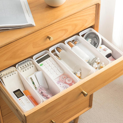 10Pcs White Narrow Storage Bins, 10" Long Bathroom Organizing Bins, Plastic Storage Basket Open Drawer Organizer Box with Handle for Bathroom Kitchen Office Vanity Pantry Shelves