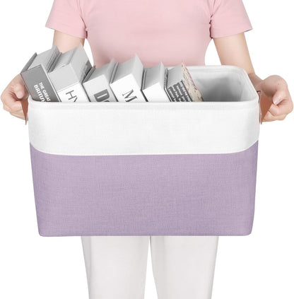 Univivi 4PC Small Fabric Storage Bins,15x6x5 inch Long Narrow Storage Baskets with PU Handles for Closet,Cabinet,Countertop Organizing Small Items (Gray,15x6x5 inch)