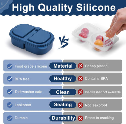 Silicone Reusable Snack Containers with Lids - 8 oz Double Compartment Snackle Box for Kids & Adults, BPA-Free & Leakproof, Small for Dressing, Snacks, School, Office, Picnic