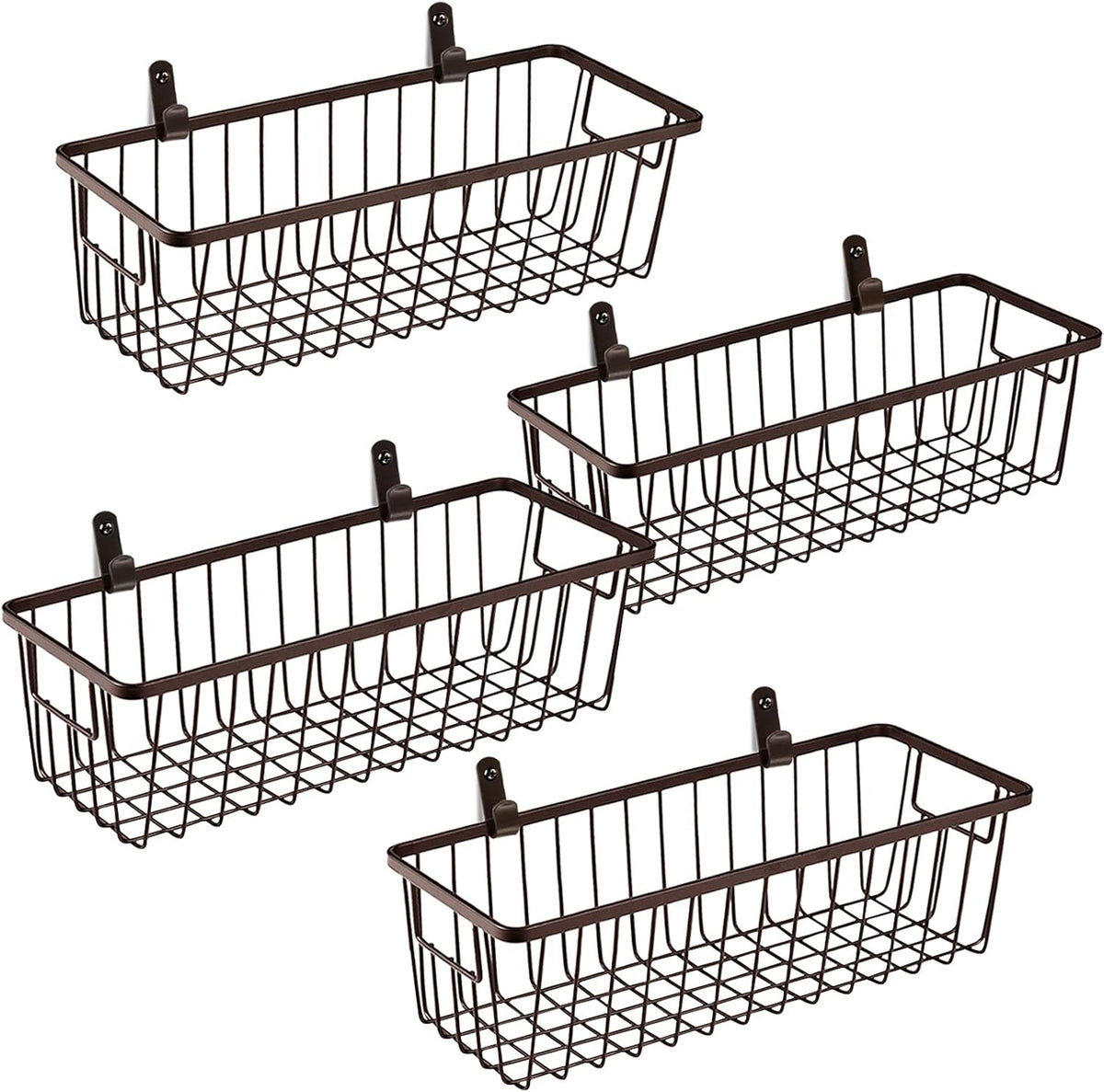 SheeChung Farmhouse Metal Wire Bin Basket with Wall Mount - Small, - Portable Hanging Wall Basket, Rustic Home Storage Organizer for Cabinets, Pantry, Closets, Bathroom, Kitchen,Bedroom(Black)