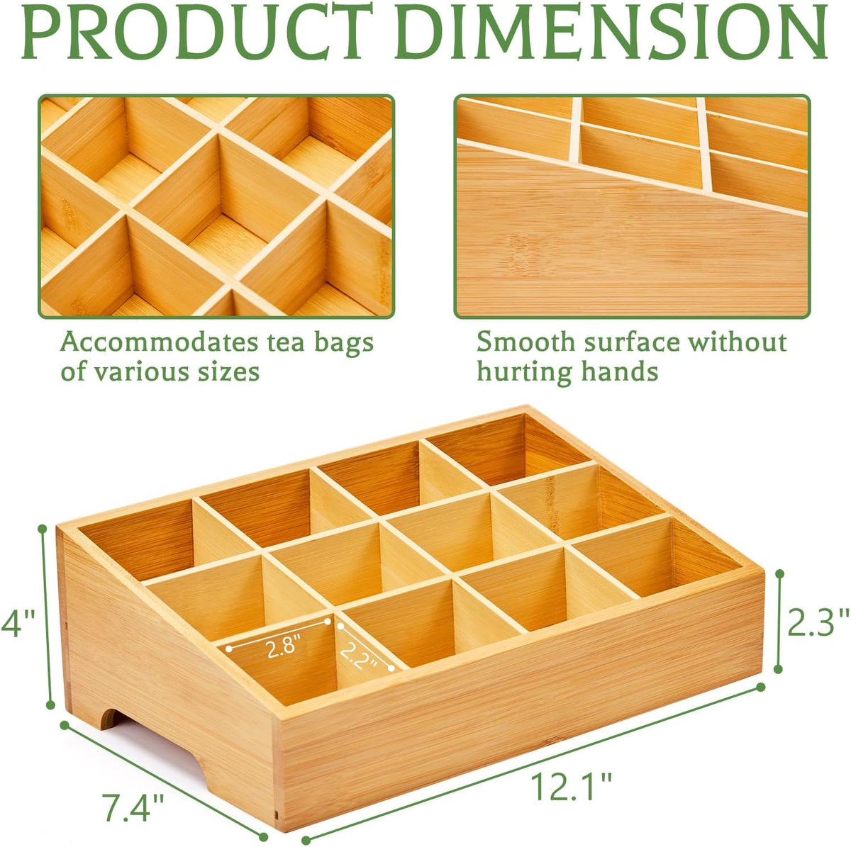 TIMIEEYA Tea Bag Organizer - Bamboo Tea Storage Organizer With Drawer 2 Layer, Tea Organizer for Tea Bags Natural Wood & Acrylic for Countertop Office Kitchen Cabinet Pantry