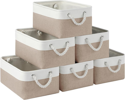Large Storage Baskets- 15.7x11.8x8.26 inch Storage Bins for Shelves and Closet Organizing, Foldable Fabric Bin for Home Organization Clothes and Laundry (3-Pack, White&Khaki)