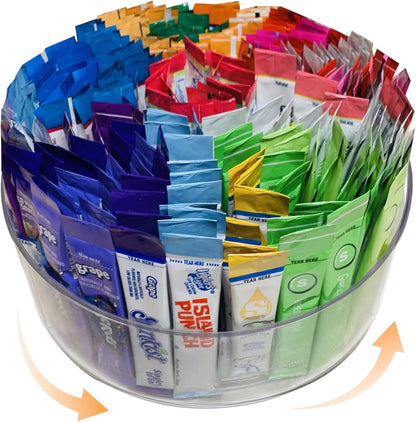 Drink Packet Organizer For Powdered Drink Mix,Powder Packet,Water Packet,Water Flavor Packet,Lazy Susan Organizer Rotating Holder for Drink Mix Necessities（Square）