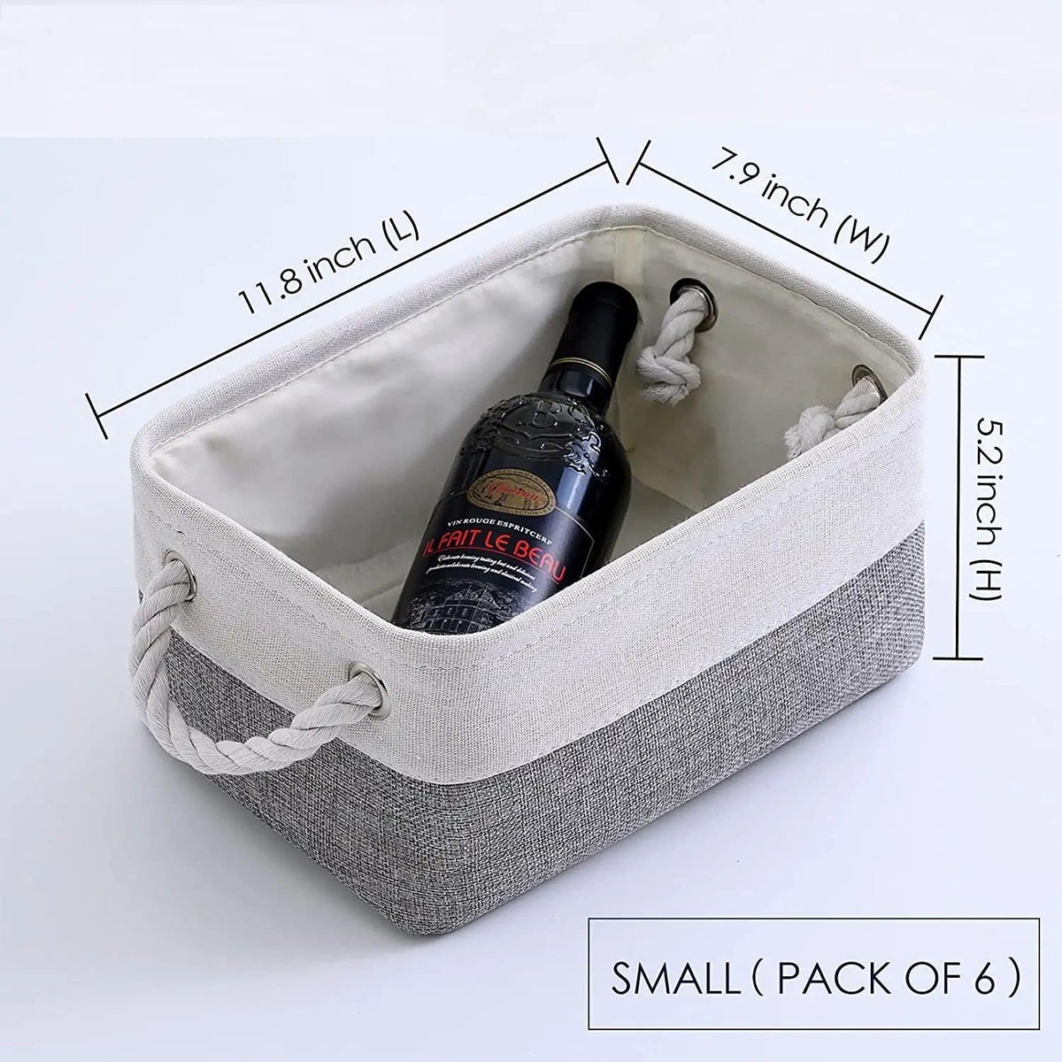 Fabric Storage Bins 12x8x5 inch [6-Pack] with Rope Handles - Decorative Baskets for Organizing