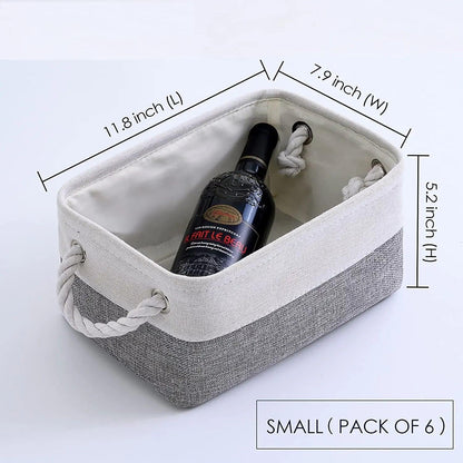 Fabric Storage Bins 12x8x5 inch [6-Pack] with Rope Handles - Decorative Baskets for Organizing