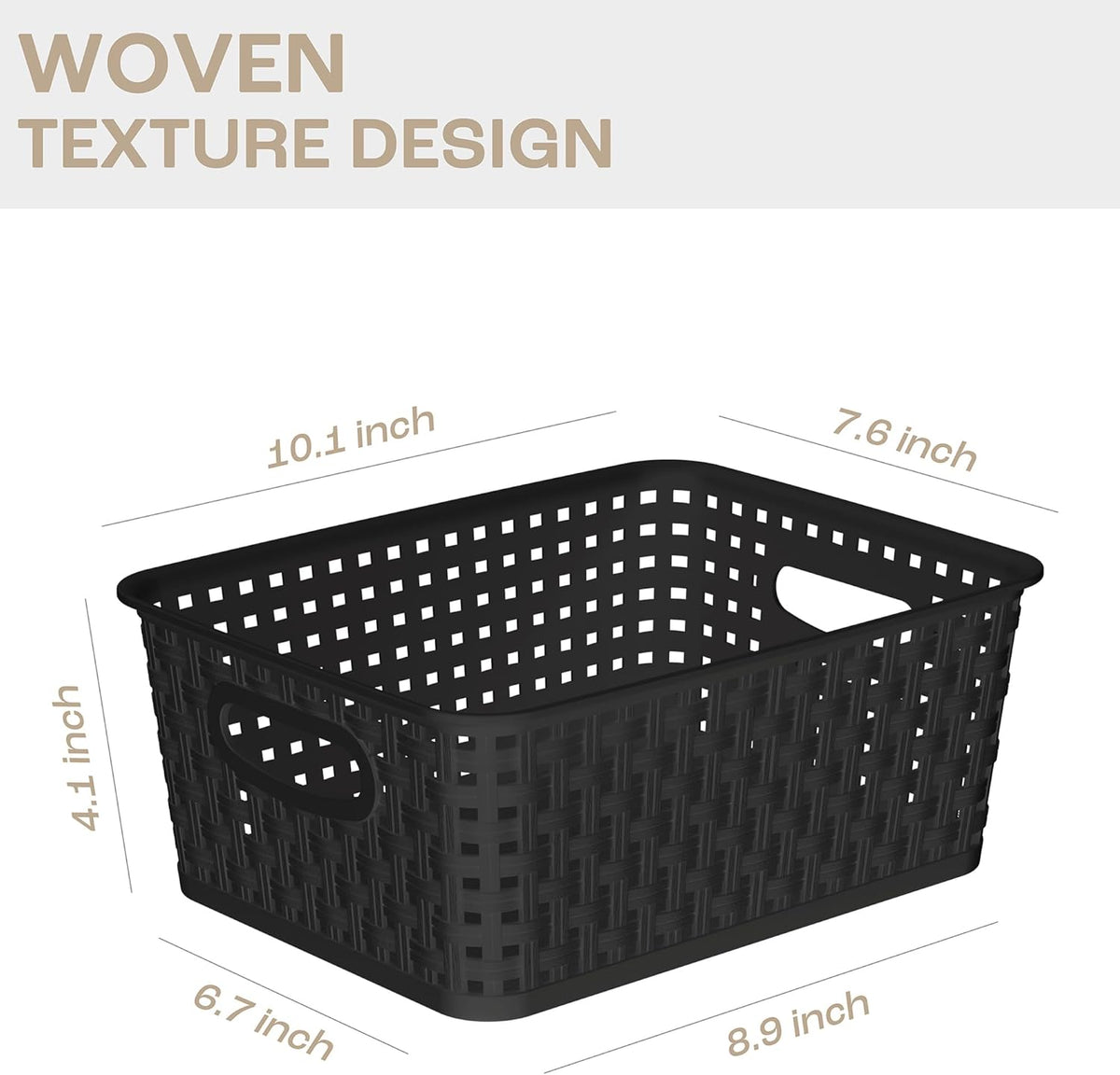 Khaki Stackable Storage Baskets, Plastic Weave Basket Organizer and Storage Set of 12, Pantry Organizing Baskets for Shelves, Kitchens, Bathrooms, Classrooms, Cabinets and Bedrooms