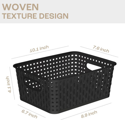 Khaki Stackable Storage Baskets, Plastic Weave Basket Organizer and Storage Set of 12, Pantry Organizing Baskets for Shelves, Kitchens, Bathrooms, Classrooms, Cabinets and Bedrooms