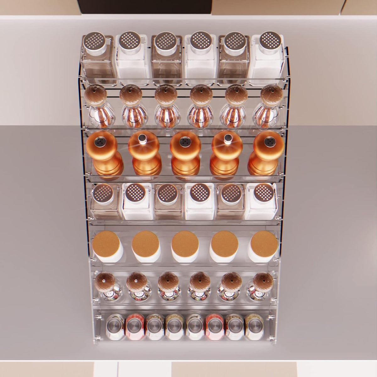 Tiered Spice Rack Acrylic, 7 Tier Clear Spice Rack Organizer for Cabinet, Vertical Spice Rack Shelf Durable Kitchen Seasoning Organizer for Countertop, Cabinet, Pantry, Kitchen Storage (7 Tier)