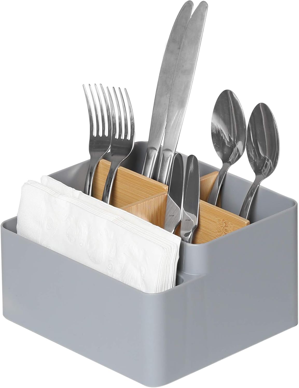 Seville Classics Bamboo Premium Organizer Storage Bins for Kitchen Silverware, Pantry, Closet, Office Desk, Pens, Utensils, Makeup, K Cup, Bamboo, Bag Holder Bin Set