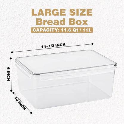 Tiawudi 2 Pack Large Bread Box for Kitchen Countertop, Airtight Bread Storage Container for Homemade Bread and Bakery Loaf, Plastic Bread Keeper, 11.6 Qt / 11L Each