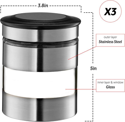 Le'raze Quality Stainless Steel Canister Set of 3 for Kitchen Counter with Glass Window & Airtight Lid - Food Storage Containers with Lids Airtight - Pantry Storage and Organization Set