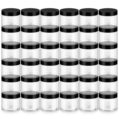 Loretoy 36 Pack 2 OZ Plastic Jars with Lids, BPA Free, Reusable, Refillable Transparent Cosmetic Containers for Bath Salts, Cosmetics, Powders, Beauty Product and Small Accessories