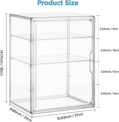 HBlife Baby Bottle Storage Organizer for Countertop Cabinet, 3 Tiers Adjustable Clear Acrylic Bottles Storage Station Case Box Container with 2 Removable Dividers and Magnetic Door, Large