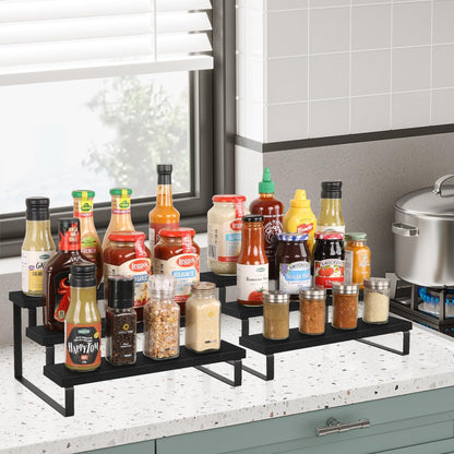YINMIT Wooden Display Riser Stand, Tiered Perfume and Cologne Organizer Stand, 4 Tier Spice Rack Organizer, Rustic Display Shelf for Candles (4 Tier)