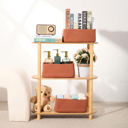 MiniArk Small Storage Baskets for Organizing | Closet Organizer Bins | Shelf Toy Basket | Woven Rope Baskets | Cube Decorative Box | Shallow Basket | L11.5xW7.5xH4.7| Brown