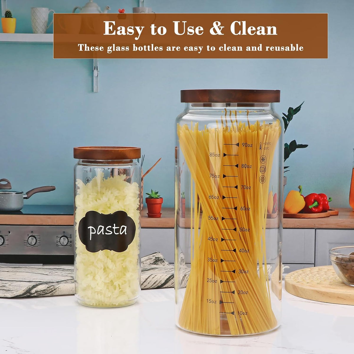 Glass Storage Containers with Lids,Glass Jars with Bamboo Lids, Canisters Set for Pasta, Nuts, Coffee Beans, Kitchen Pantry Organization Jar,Muti Size Set of 3,with Lables and Pen