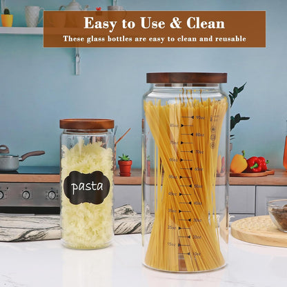 Glass Storage Containers with Lids,Glass Jars with Bamboo Lids, Canisters Set for Pasta, Nuts, Coffee Beans, Kitchen Pantry Organization Jar,Muti Size Set of 3,with Lables and Pen
