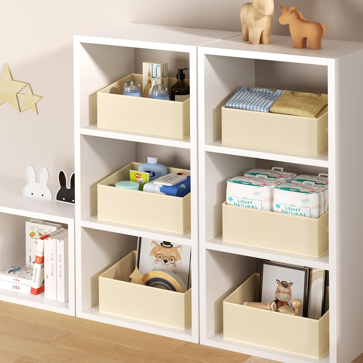 DIMJ Closet Storage Bins - Fabric Storage Baskets for Shelves, Collapsible Closet Organizers and Storage with Handles, Trapezoid Shelf Organization Storage Cubes for Purse, Toys, Books, Towel, Socks