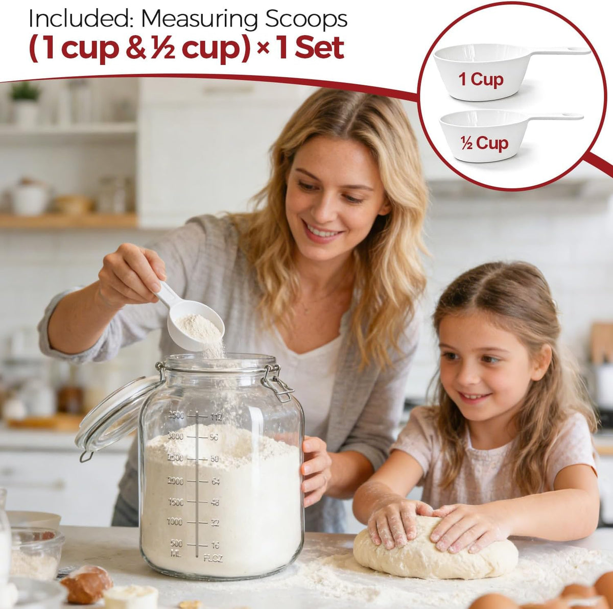34oz 6 Pack Glass Jars with Airtight Lids - Round Food Storage Canisters for Pantry Organization, Ideal for Sugar, Cookies, Candy, Coffee, Nuts & Dry Goods | Thick Glass,BPA-Free
