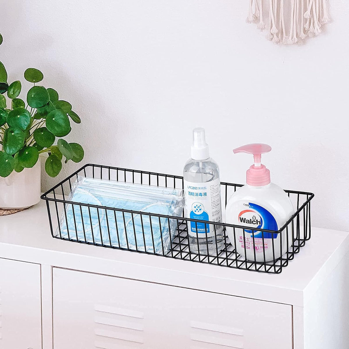 3 Pack Extra Large Wire Basket with Metal Handles, Metal Basket for organizers and storage, Wire Storage Baskets for Pantry, Cabinet, Fridge, Kitchen, Wardrobe, Garage, Bathroom, Black