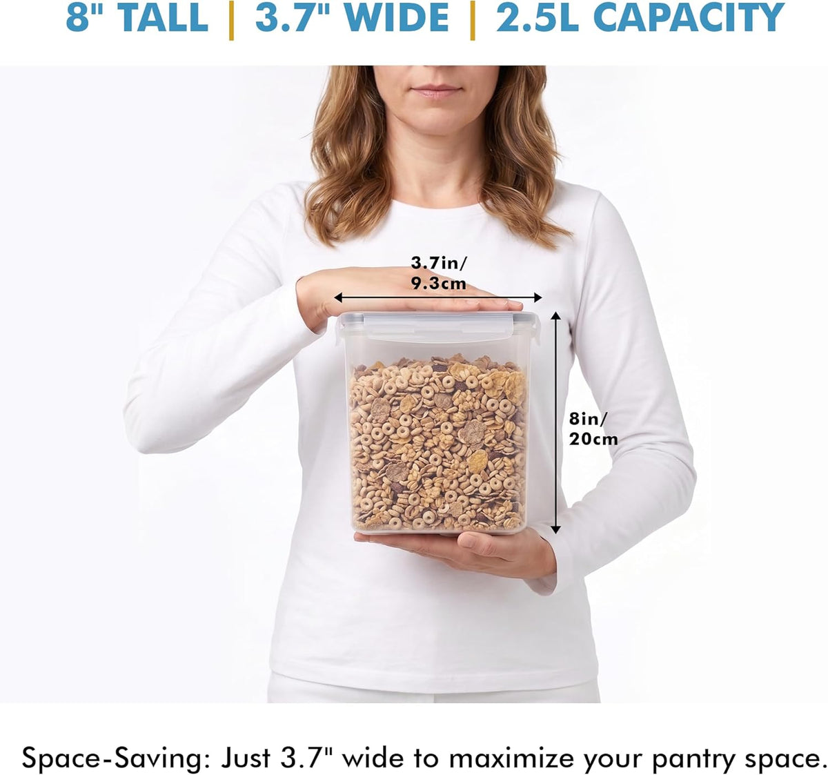 Shazo 2 Pack (15.4 Oz Cereal Capacity) Small Airtight Cereal Containers Storage with Lids, Perfect Space Saving BPA-Free Plastic Container, Pantry Organization and Canister for Rice, Sugar & Flour