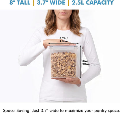 Shazo 2 Pack (15.4 Oz Cereal Capacity) Small Airtight Cereal Containers Storage with Lids, Perfect Space Saving BPA-Free Plastic Container, Pantry Organization and Canister for Rice, Sugar & Flour