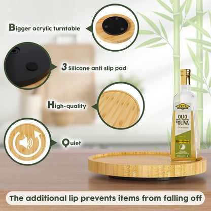 Lazy Susan Organizer, 10 Inch Non-Skid Bamboo Turntable Organizer for Salt Pepper Olive Oil and Spices Next to Stove, Wooden Lazy Susan for Table or Kitchen Countertop Organizer
