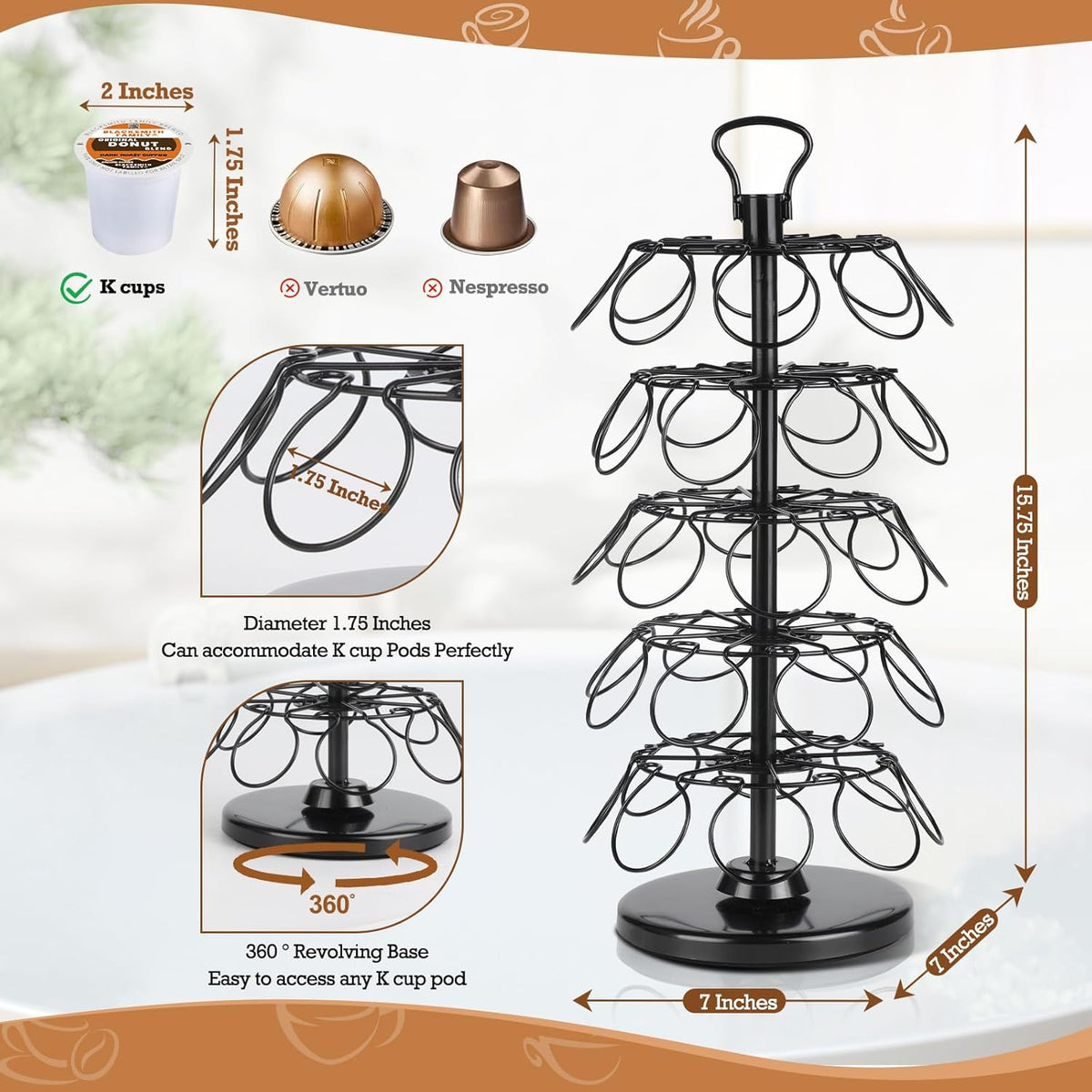 BLACKSMITH FAMILY 36 K Cup Pod Carousel Easy Assembly Design K Cup Holders,K Cup Holder, K Cups Holder,K Cup Carousel, 4-Tier Coffee Pods Holder Storage Organizer Stand,Glossy Black