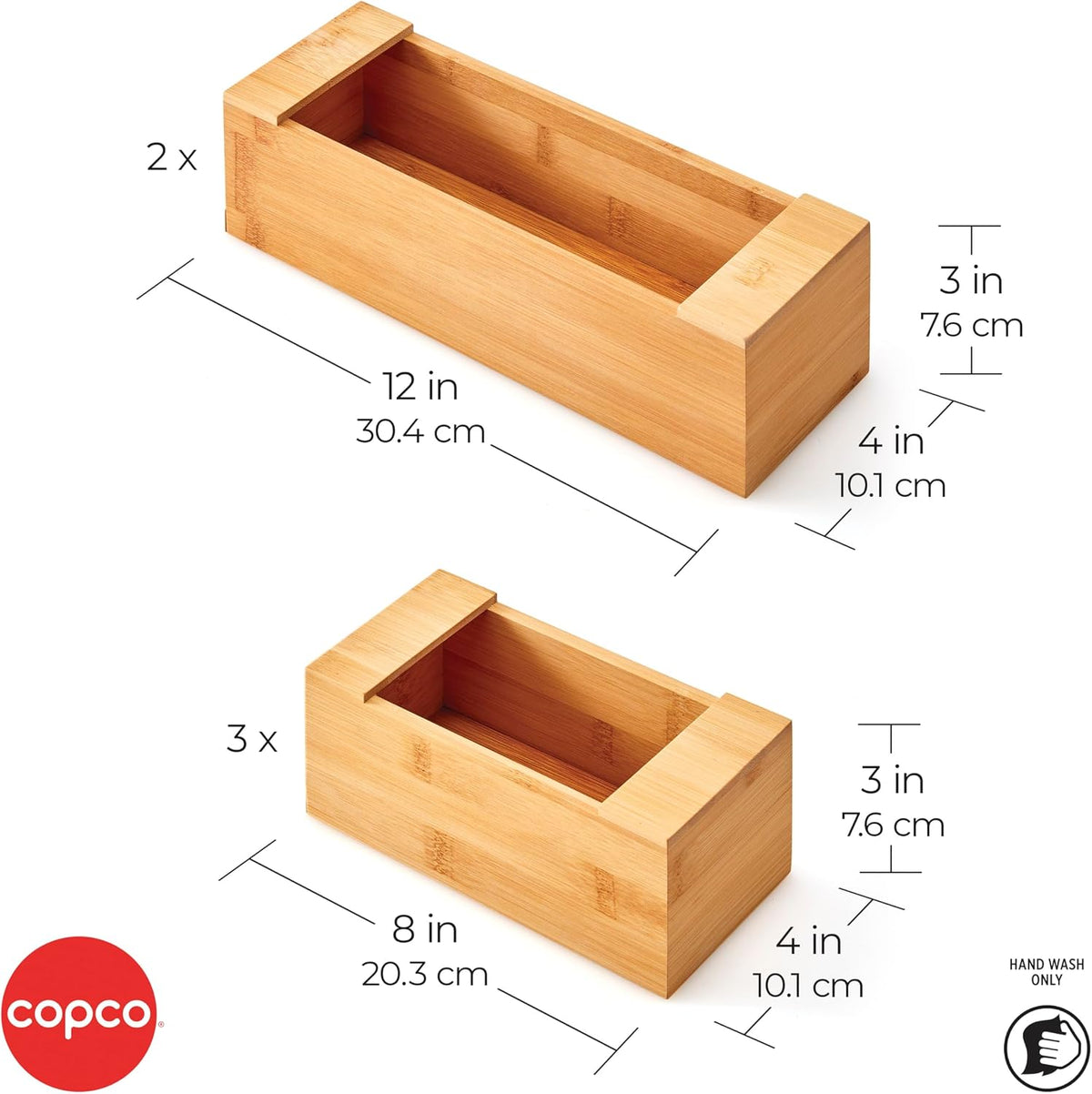 Copco In Drawer or Mounted 4 Compartment Organizer for Plastic, Foil, Wax and Parchment Paper featuring Easy Slide Tabs for Perfect Cut, With 21 Customizable Labels, Bamboo, 13.3 x 11 x 3 Inch