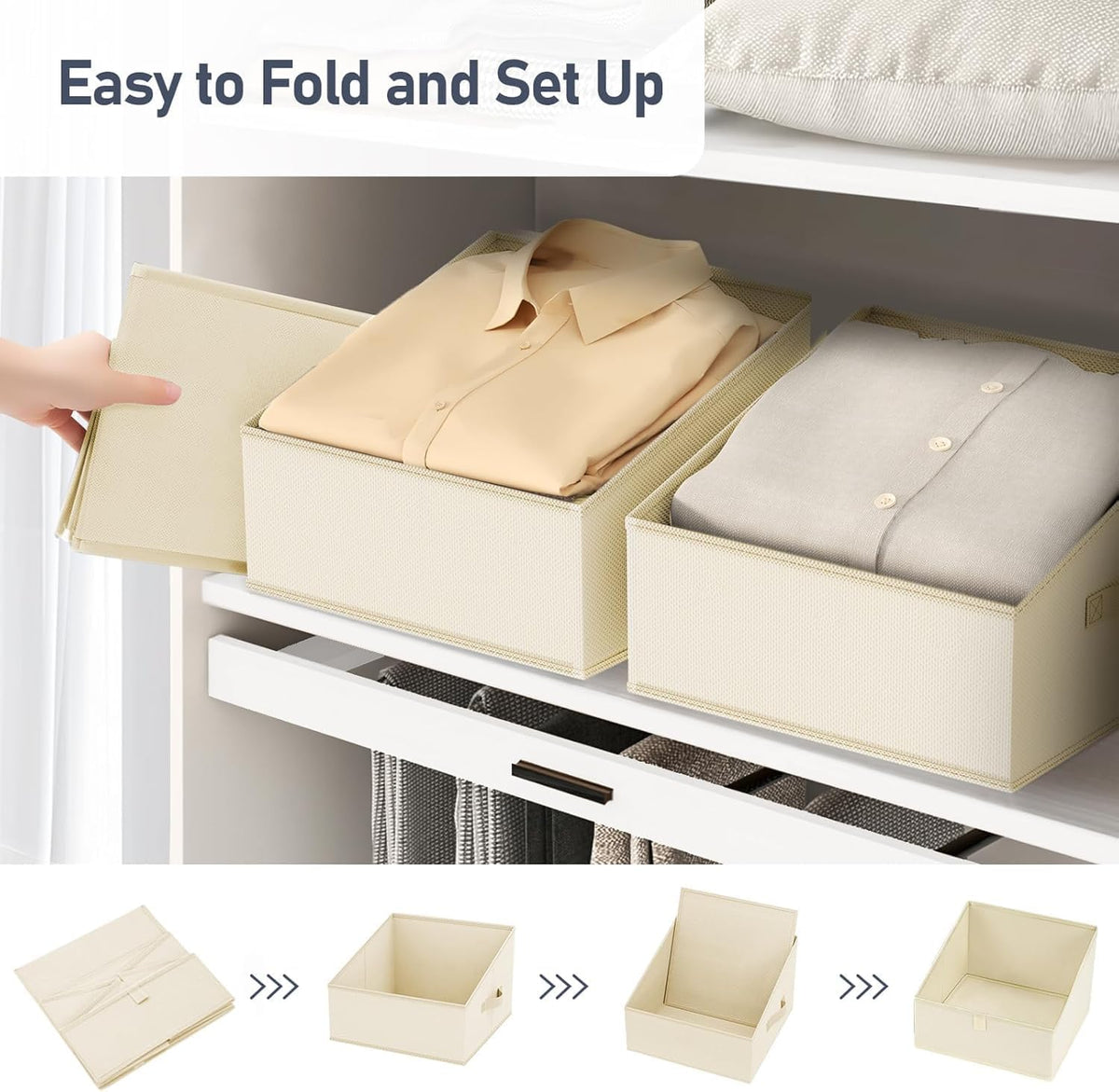DIMJ Closet Storage Bins - Fabric Storage Baskets for Shelves, Collapsible Closet Organizers and Storage with Handles, Trapezoid Shelf Organization Storage Cubes for Purse, Toys, Books, Towel, Socks