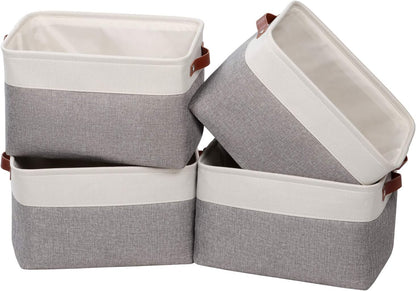 Univivi 4PC Small Fabric Storage Bins,15x6x5 inch Long Narrow Storage Baskets with PU Handles for Closet,Cabinet,Countertop Organizing Small Items (Gray,15x6x5 inch)