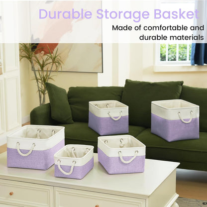 Large Storage Baskets- 15.7x11.8x8.26 inch Storage Bins for Shelves and Closet Organizing, Foldable Fabric Bin for Home Organization Clothes and Laundry (3-Pack, White&Khaki)