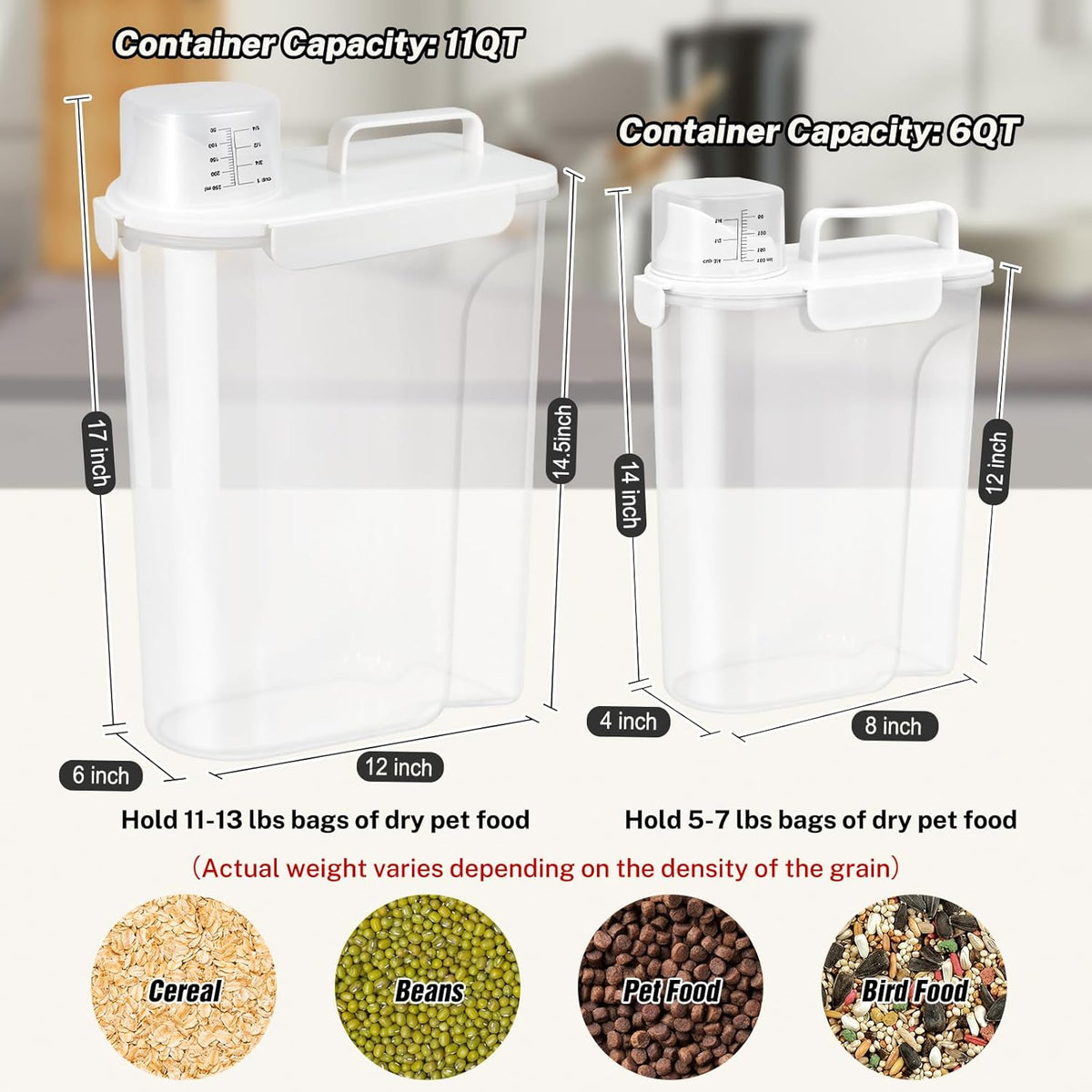 Dog Cat Food Storage Container 3-5lb, Pet Food Container Airtight with Large Spout & Cup, BPA-Free Plastic Food Dispenser for Pet Food, Bird Seed, Rice, Flour (Pink (3L-1pack))