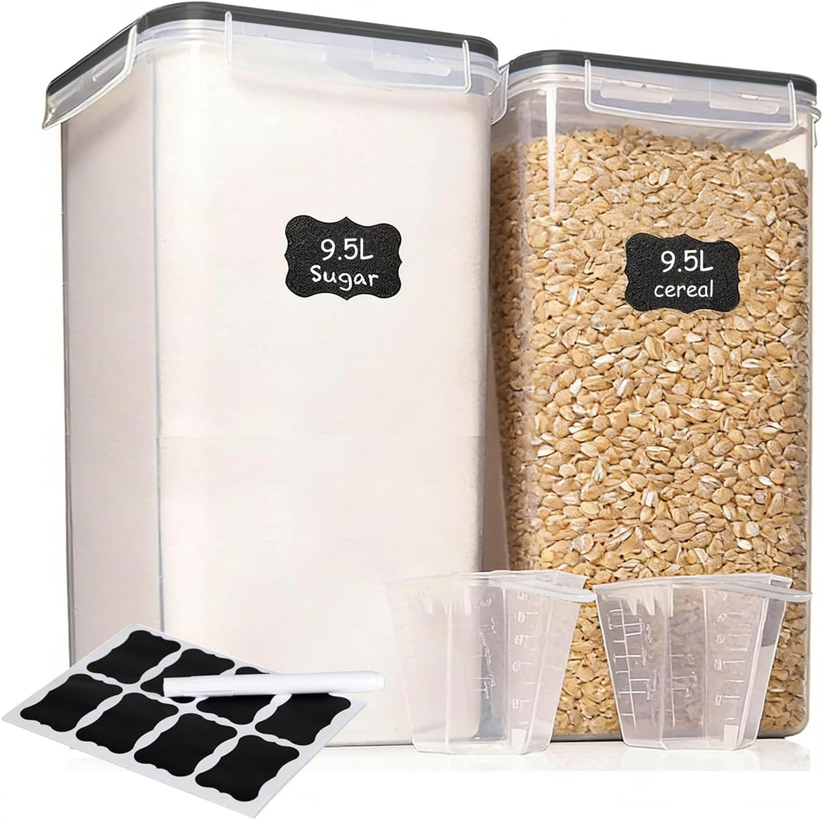 ALSO GO 2 PC (9.5L | 321 Oz) Extra Large Airtight Food Storage Containers with Lids,Kitchen and Pantry Organization Plastic Containers for Flour,Rice,Cereal,Pasta,Sugar,dog food (Leakproof, BPA-Free)