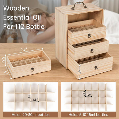 TORIBIO Essential Oil Storage Box for 60 Bottles, Wooden Essential Oils Holder Organizer Holds 5-30ml for Young Living & Doterra Bottles
