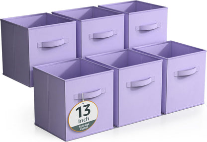 Sorbus Foldable Storage Cubes - 6 Fabric Baskets for Organizing Pantry, Closet, Shelf, Nursery, Playroom, Toy Box, Cubby -11 Inch Dual Handle Collapsible Closet Organizers and Storage Bins (Navy Blue)