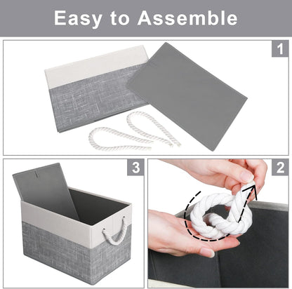 Fab totes Storage Bins, Foldable Storage Baskets for Organizing Toys, Books, Shelves, Closet, Large Storage Box with Rope Handles, Sturdy Organizer Bins, White & Grey