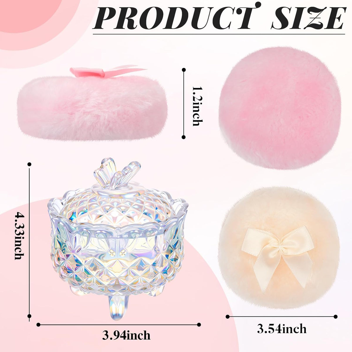 Tioncy 3 Pcs Large Body Powder Puff and Container Valentine's Day gift Powder Container with Puff Crystal Case Soft Washable Reusable Velour Face Body Glitter Wet Dry Makeup (Classic,Clear)