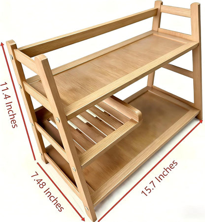 3 Tier Bamboo Matcha Station, coffee station organizer Shelf for Kitchen Countertop, Tea Bar - Matcha Powder, Tools & Cup Organizer for Matcha Lovers, Home Baristas.