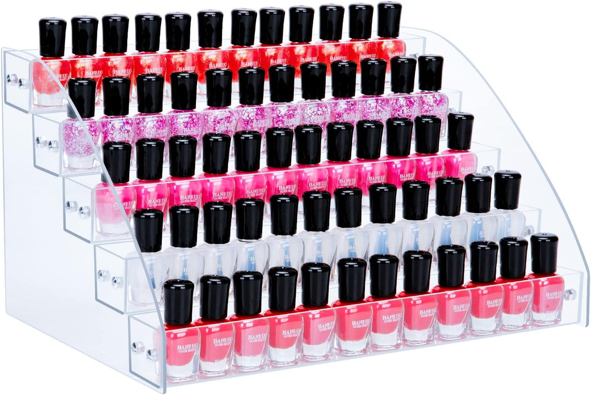 KINGROW Nail Polish Organizer Holder Rack 6 Layers Acrylic Display Shelf For Eyeglasses Essential Oils Ink Storage Holds Up to 96 Bottles (Fit 1-2oz Bottles)