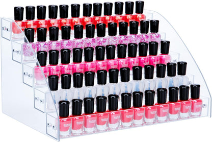 KINGROW Nail Polish Organizer Holder Rack 6 Layers Acrylic Display Shelf For Eyeglasses Essential Oils Ink Storage Holds Up to 96 Bottles (Fit 1-2oz Bottles)