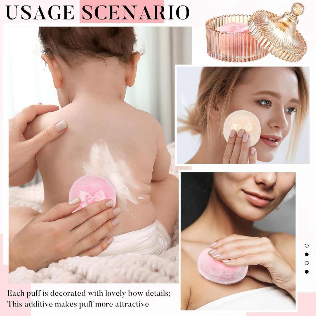 Tioncy 3 Pcs Large Body Powder Puff and Container Valentine's Day gift Powder Container with Puff Crystal Case Soft Washable Reusable Velour Face Body Glitter Wet Dry Makeup (Classic,Clear)