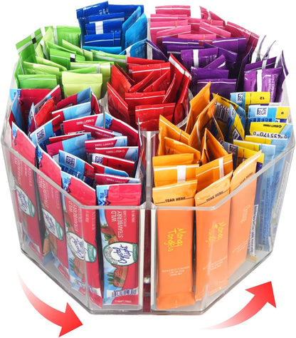 Drink Packet Organizer For Powdered Drink Mix,Powder Packet,Water Packet,Water Flavor Packet,Lazy Susan Organizer Rotating Holder for Drink Mix Necessities（Square）