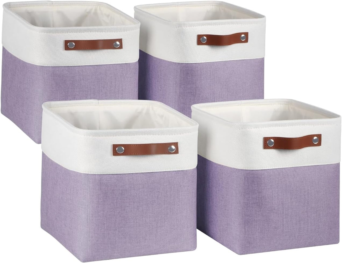 Univivi 4PC Small Fabric Storage Bins,15x6x5 inch Long Narrow Storage Baskets with PU Handles for Closet,Cabinet,Countertop Organizing Small Items (Gray,15x6x5 inch)