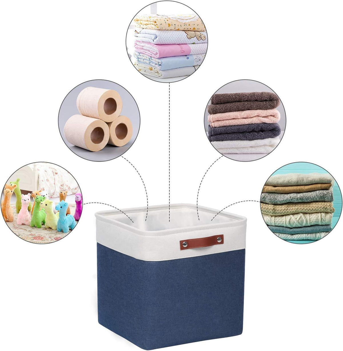 Univivi 4PC Small Fabric Storage Bins,15x6x5 inch Long Narrow Storage Baskets with PU Handles for Closet,Cabinet,Countertop Organizing Small Items (Gray,15x6x5 inch)