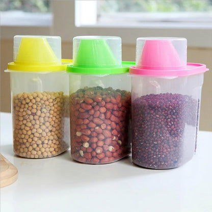 Basicwise 2.5 Liters Set of 3 Large Airtight Food Storage Containers with Pouring Spout and Measuring Cup Lid for Flour Sugar Cereal Rice Pantry Staples & Baking Ingredients in Green Pink and Yellow