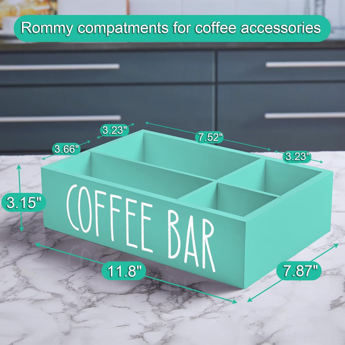 ALELION Coffee Station Organizer - Wood Countertop Accessories Organizer with Removable Dividers for Pods Condiment Syrup Tea Cups Stirrers - for Farmhouse Coffee Bar Decor