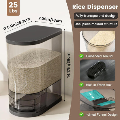SYNCVIBE Rice Dispenser 22-25 Lbs Rice Storage Container with Measuring Cup Moisture Proof, Large Cereal Dry Food Storage, Household Airtight Food Dispenser Bucket for Kitchen Pantry Organization