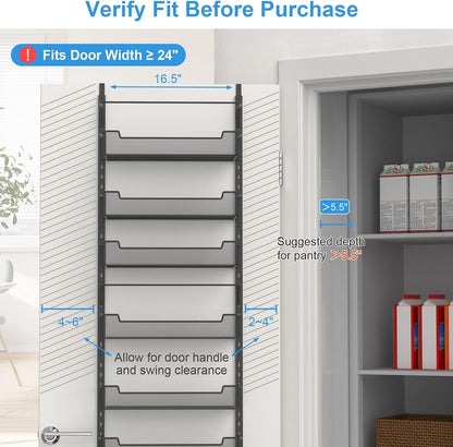VyGrow 12.3" W Narrow Over the Door Pantry Organizer, 6-Tier Over the Door Organizer with Adjustable Basket, Pantry Door Organization for Pantry Kitchen Storage Room Spice Rack, White